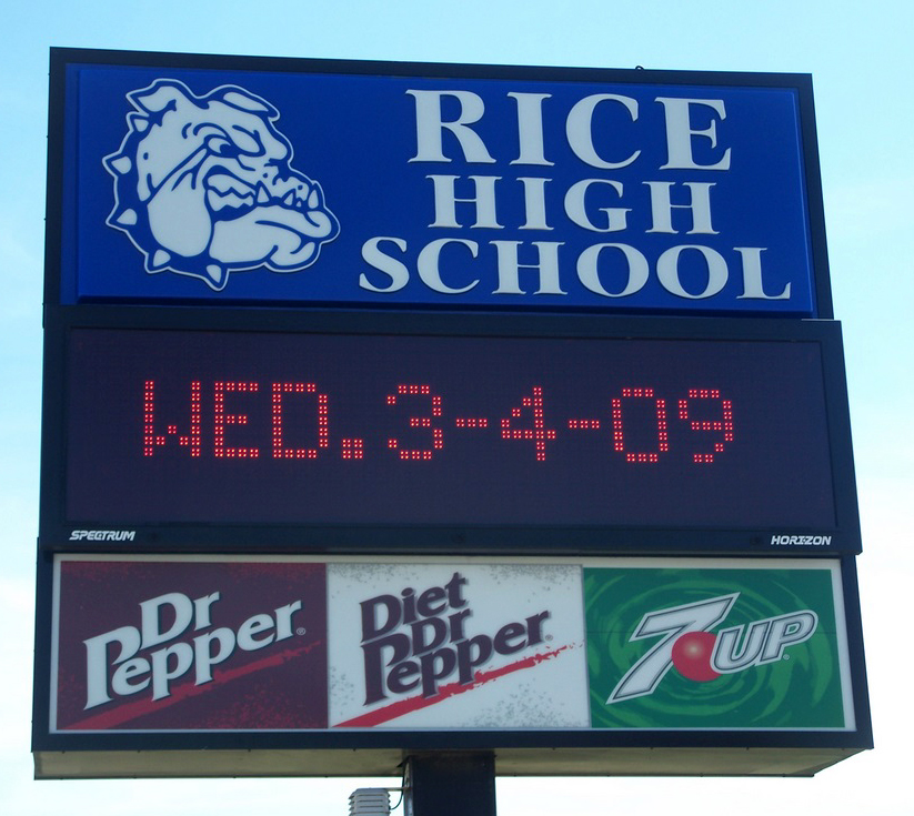 Rice High School marquee