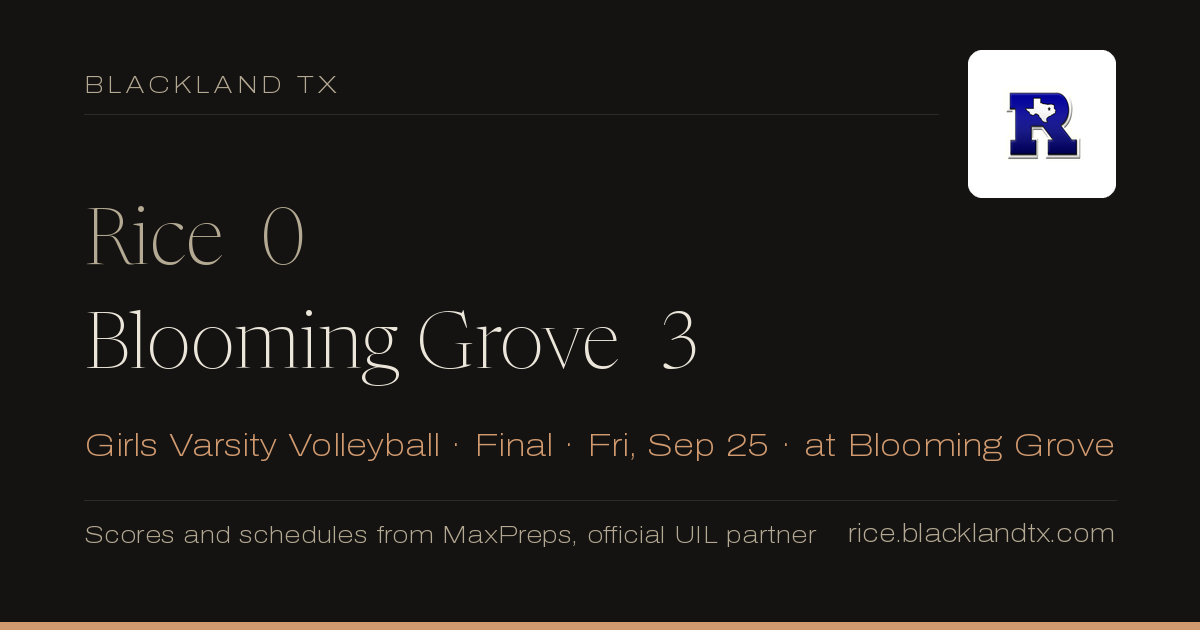 Rice 0, Blooming Grove 3